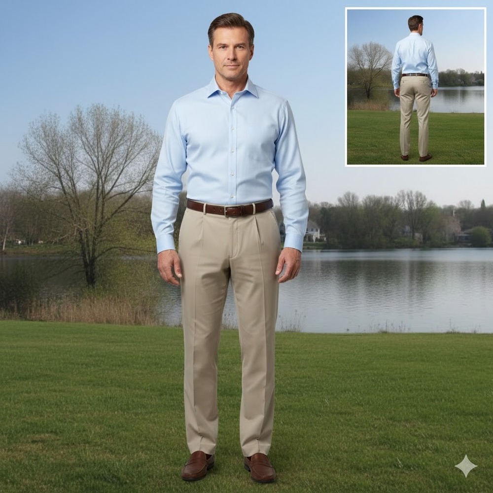 LRL Ralph Lauren Men Khaki Flat Front Dress Pants‎ Stretch Size 42W x 32L